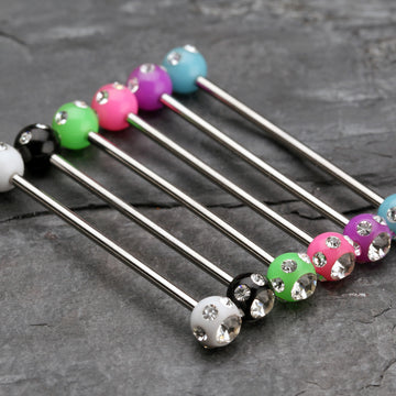 Acrylic Aurora Gem Ball Industrial Barbell-Purple/Clear